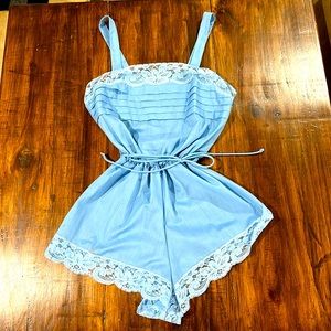 RARE 1970's Rosa Puleo-Szule Lily of France Light Blue Nightie Romper Sm…